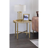 Mercer41 Onesimos Round End Table in Oak and Gold