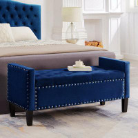 House of Hampton Upholstered Tufted Button Storage Bench With Nails Trim