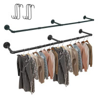 Williston Forge 2 Pcs Sets Industrial Pipe Clothes Rack, Heavy Duty Detachable Iron Garment Rack Wall Mounted, Clothes B