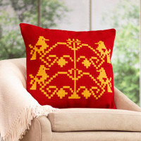 Bungalow Rose Bungalow Rose Handmade Birds In Red Cotton Blend Cushion Cover