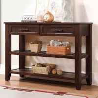 August Grove Console Sofa Table With 2 Storage Drawers And 2 Tiers Shelves, Solid Wood Buffet Sideboard