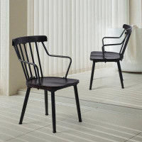 Gracie Oaks Set Of 2 ,Modern Dining Chairs Black Finish Spindle Side Chair With Backrest Farmhouse Walnut Seat For Kitch