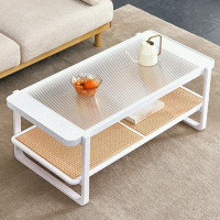 Bay Isle Home™ Modern Rectangular solid wood coffee table with Glass tabletop and shelf