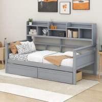 Harriet Bee Jalita Wood Bed with Bedside Shelf and Two Drawers