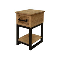 Loon Peak Hanumica 26 Inch Chairside End Table, 1 Drawer, Shelf, Iron, Brown Pine Wood