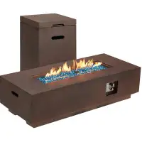 Orren Ellis Wolftail 15.5'' H x 56'' W Magnesium Oxide Concrete Propane Outdoor Fire Pit Table with Lid