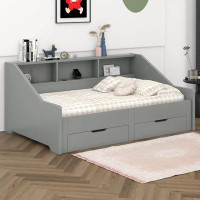 Red Barrel Studio Ednah Twin to King Size Daybed Frame with Storage Bookcases and Two Drawers
