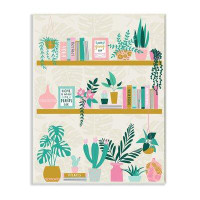Stupell Industries Chic Cottage Bookshelf With Tropical Plant Greenery by Angela Nickeas - Graphic Art Print on Wood