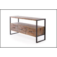 17 Stories 60 inch Reclaimed wood Media TV Console table with 3 Drarwer, Open Shelf, Antique finish