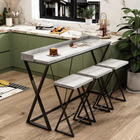 17 Stories Modern Design Kitchen Dining Table, Pub Table With X-Shaped Table Legs, Long Dining Table Set With 3 Stools,