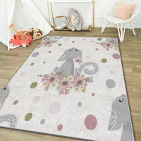 East Urban Home Rectangle Machine Woven Polyester Area Rug in Grey/Pink/Green