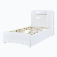 Wenty Storage Platform Bed Frame With With Trundle And  Strip Design In Headboard,