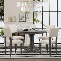 Gracie Oaks 5-Piece Retro Round Dining Table Set With Curved Trestle Style Table Legs And 4 Upholstered Chairs For Dinin