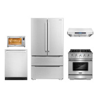 Cosmo 5 Piece Kitchen Package with 30" Freestanding Gas Range  30" Under Cabinet Range Hood 24" Built-in Fully Integrate