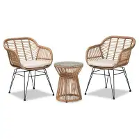 Lefancy.net Lefancy  Darian Modern Fabric Upholstered and Synthetic Rattan 4-Piece Patio Set