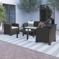 Beachcrest Home Alderman 4 Piece Outdoor Faux Rattan Chair, Loveseat and Table Set
