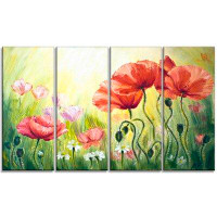 Made in Canada - Design Art Poppies in Morning Floral 4 Piece Painting Print on Wrapped Canvas Set