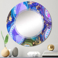East Urban Home Purple And Blue Luxury Abstract Fluid Art IX - Modern Wall Mirror Round
