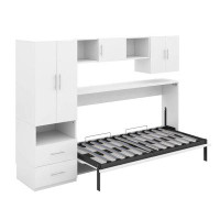 Latitude Run® Twin Size Murphy Bed with Shelves and Drawers, Built-in Wardrobe and Table
