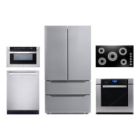 Cosmo 5 Piece Kitchen Package With 36" Electric Cooktop 30" Single Electric Wall Oven 24" Built-in Microwave Drawer  Sta