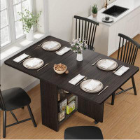 Ebern Designs Versatile 2-Tier Foldable Dining Table Set For 4 With Smart Storage - Expandable Farmhouse Wood Design, Pe