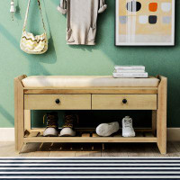 Millwood Pines Shoe Rack With Cushioned Seat And Drawers