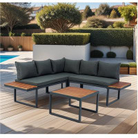 Hokku Designs 4 Piece L-Shaped Patio Wicker Outdoor 5-Seater Sectional Sofa Seating