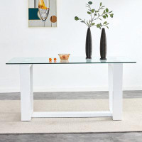 Wrought Studio Glass Dining Table Large Modern Minimalist Rectangular for 6-8