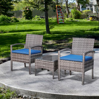 3-piece Rattan Chairs Set 23.2" x 23.2" x 33.1" Blue