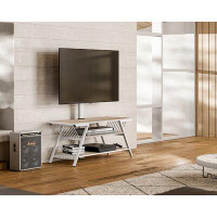 17 Stories Leloni Wood Swivel TV Stand for 32-65 inch TVs with 41 inch Storage Shelves Cabinet, Walnut, VESA 600x400mm