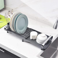 XMAX FURNITURE Expandable Dish Rack, Compact Dish Drainer, Stainless Steel Dish Drying Rack With Removable Cutlery Hold