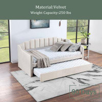 Mercer41 Velvet Daybed With Trundle Upholstered Tufted Sofa Bed, Both Twin Size
