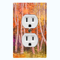 WorldAcc Metal Light Switch Plate Outlet Cover (Colorful Forest Trees Orange - Single Duplex)
