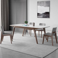 Orren Ellis Solid wood rectangular rock slab dining table and chairs