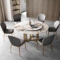 STAR BANNER Modern Simple Light Luxury Round Dining Table And Chair Combination(With Turntable)