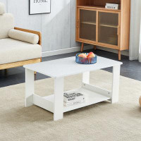 Ebern Designs A Modern And Minimalist White Double Layered Rectangular Coffee Table And Coffee Table