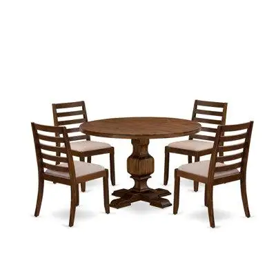 Alcott Hill Table Set included a Round Table and Tan Linen Fabric stackable Chair