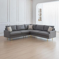Latitude Run® Modern L Shaped Convertible Sectional Couches, 5 Seat Corner Sectional Sofa Technical Leather With 3 Pillo