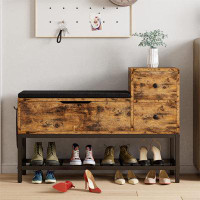 Latitude Run® Entryway Bench, Shoe Storage Bench With Flip Top Box And 2 Drawers, Shoe Rack, Vintage Brown