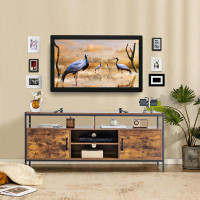 17 Stories TV Stand For Tvs Up To 65”, 58” TV Console Table W/Side Cabinets & Adjustable Shelf, Entertainment Centre Med