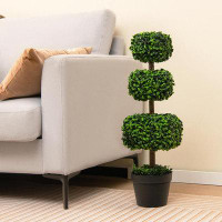 Primrue Primrue 35'' Artificial Boxwood Topiary Tree Faux Greenery Plant Fake Tree For Decoration