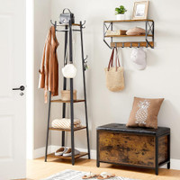 NEW RUSTIC COAT RACK WITH 3 SHELVES COAT STAND & HOOKS LCR80X