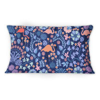 East Urban Home Tropical Plants With Flamingo In Indigo -1 Patterned Printed Throw Pillow