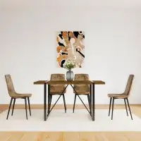 17 Stories MDF Walnut Colour Dining Table And Modern Dining Chairs Set Of 4, Mid Century Wooden Kitchen Table Set, Metal