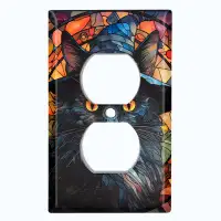 WorldAcc Metal Light Switch Plate Outlet Cover (Halloween Spooky Black Cat Witch Hat - Single Duplex)