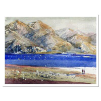 Made in Canada - Design Art Mountains and Blue Sea Landscape Painting Print on Wrapped Canvas