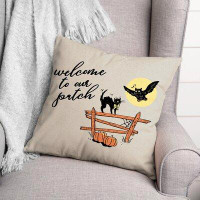 The Holiday Aisle® Provence Retro Black Cat And Owl Welcome To Our Patch Throw Pillow