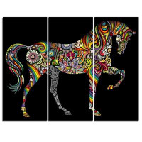 Design Art Horse and Rainbow - 3 Piece Graphic Art on Wrapped Canvas Set