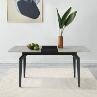 CDecor Home Furnishings Proberta Grey Ceramic And Sandy Black Dining Table With Butterfly Leaf