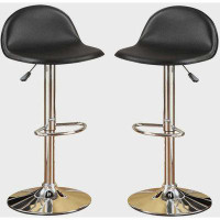 Brayden Studio Black Faux Leather Stool Adjustable Height Chairs Set Of 2 Chair Kitchen Island Stools Chrome Base PVC Di